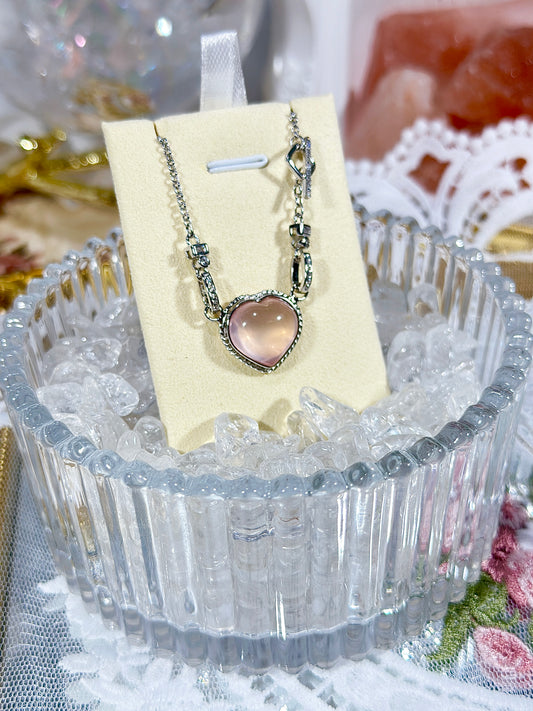 Rose Quartz Heart Necklace S925 Silver