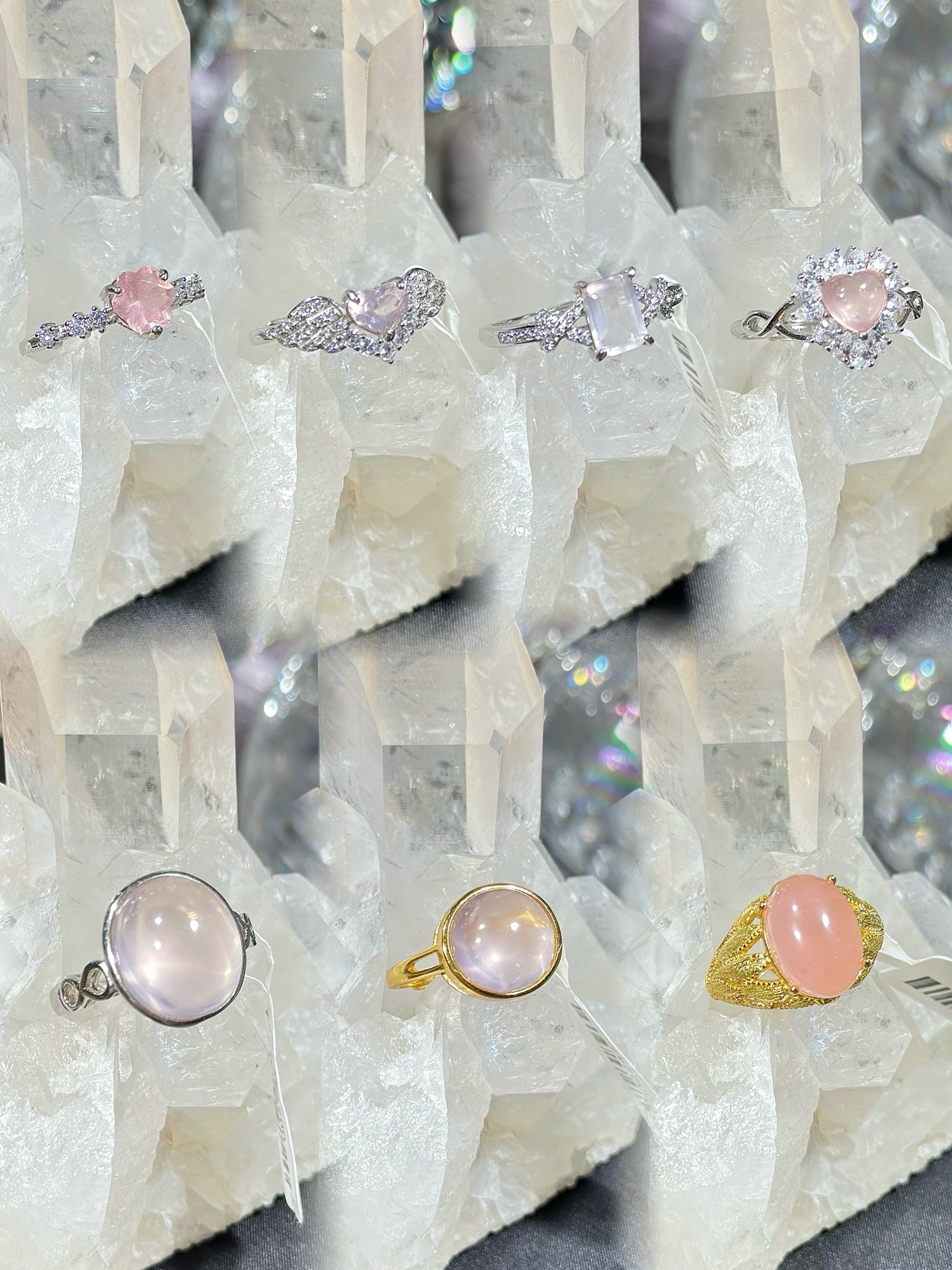 粉水晶S925银戒指