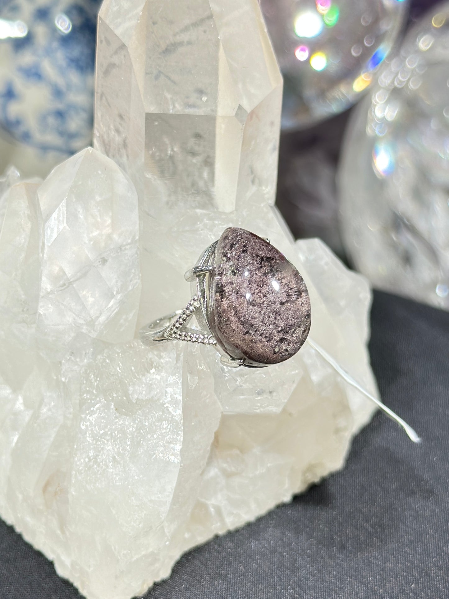 Purple Pink Ghost Crystal S925 Silver Ring