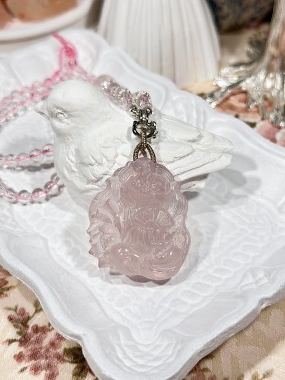 Pink quartz fox necklace