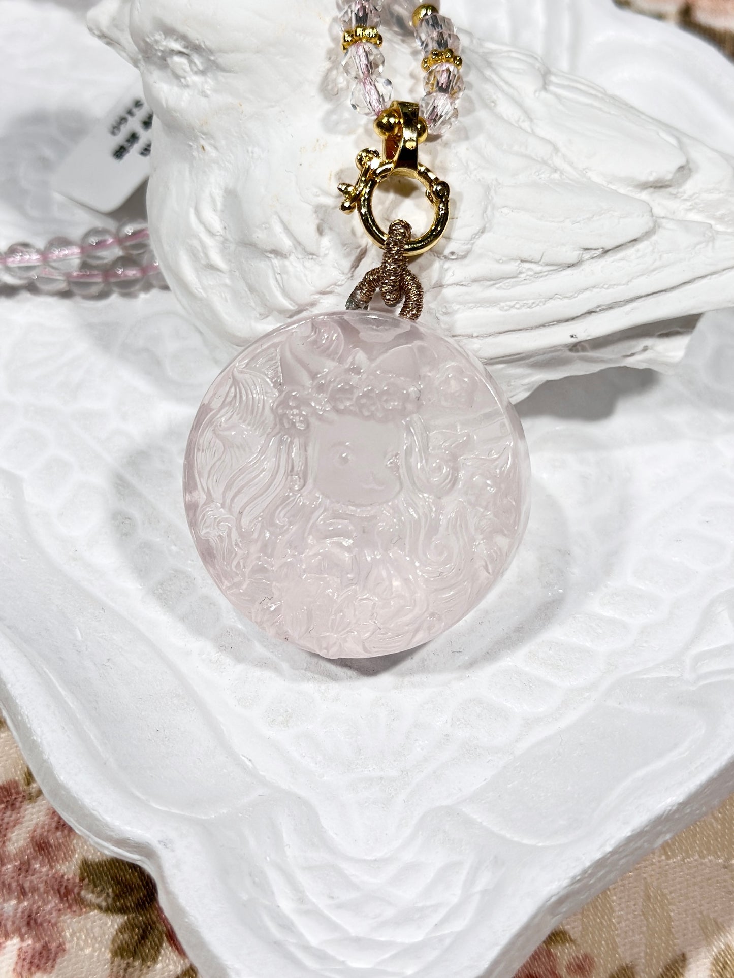 Pink quartz fox necklace