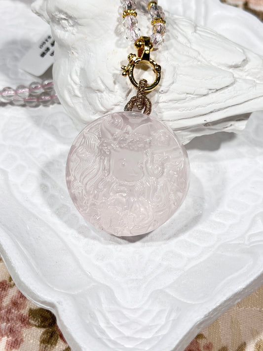 Pink quartz fox necklace