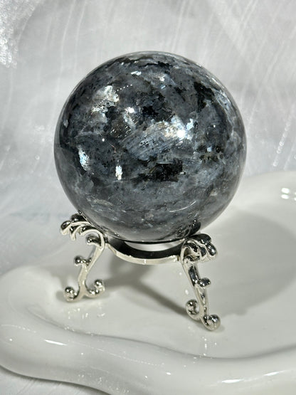 Silver amphibole crystal ball