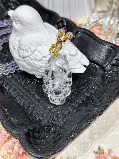 White crystal engraved fox necklace