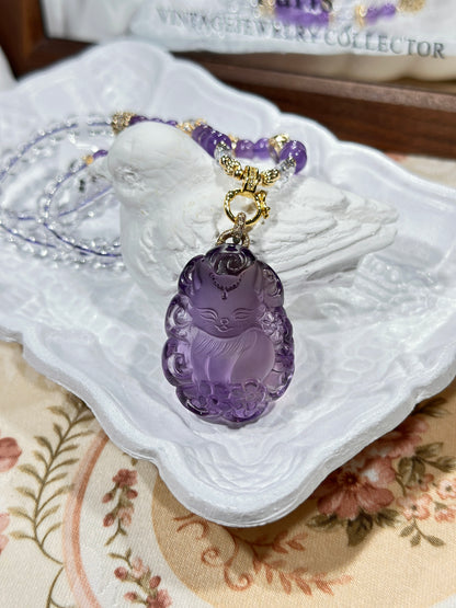 Amethyst Carved Fox Necklace Set