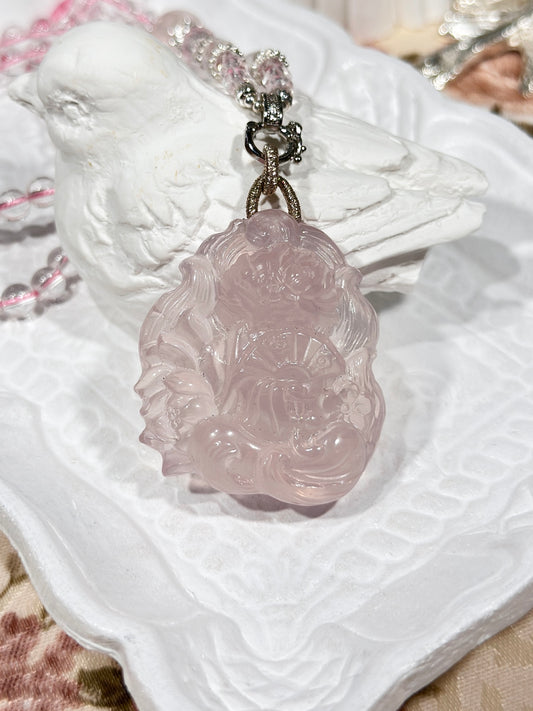 Pink quartz fox necklace
