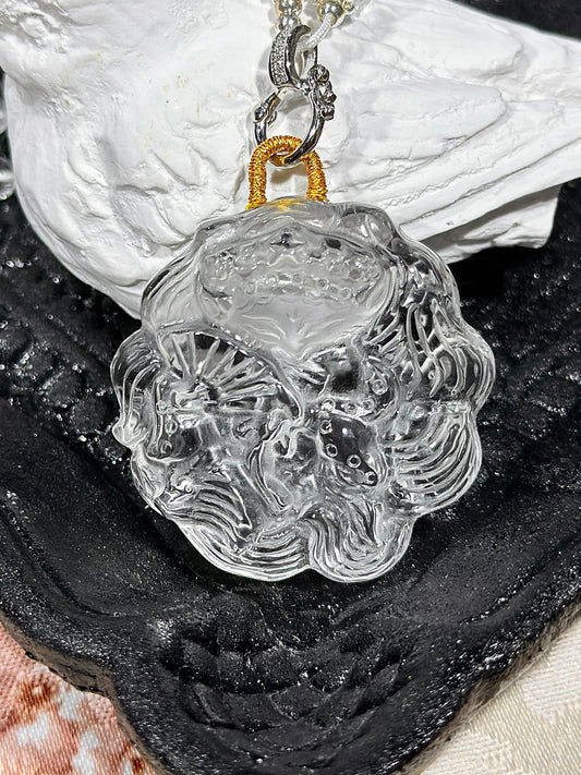 White crystal engraved fox necklace