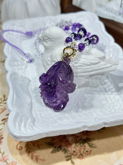 Amethyst carved cabbage necklace