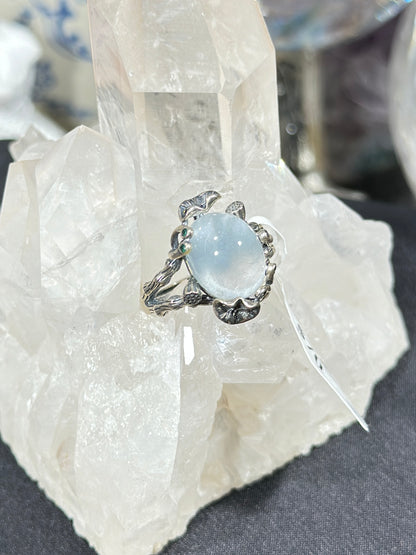 蓝兔毛水晶S925银戒指