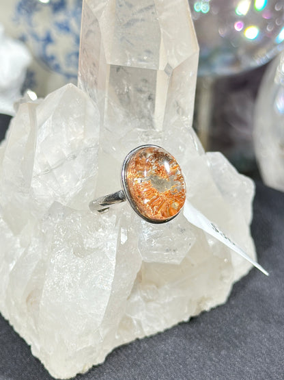 Orange-pink ghost crystal S925 silver ring