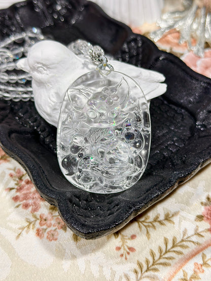 Colorful white crystal engraved fox necklace