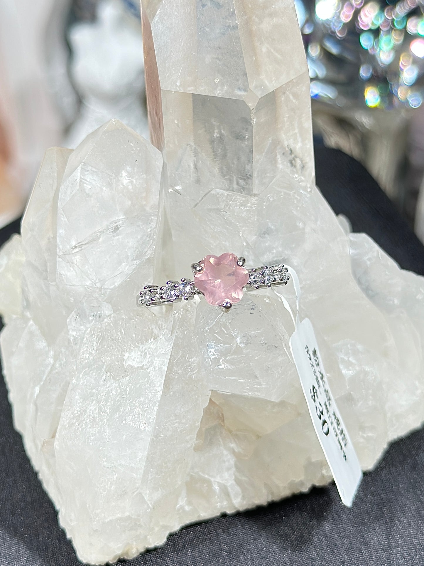 粉水晶S925银戒指