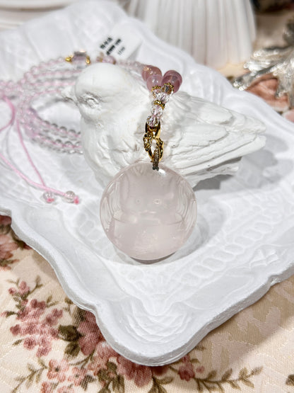 Pink quartz fox necklace