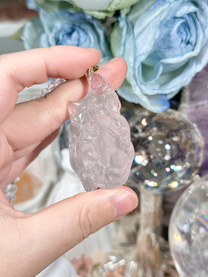 Pink quartz fox necklace