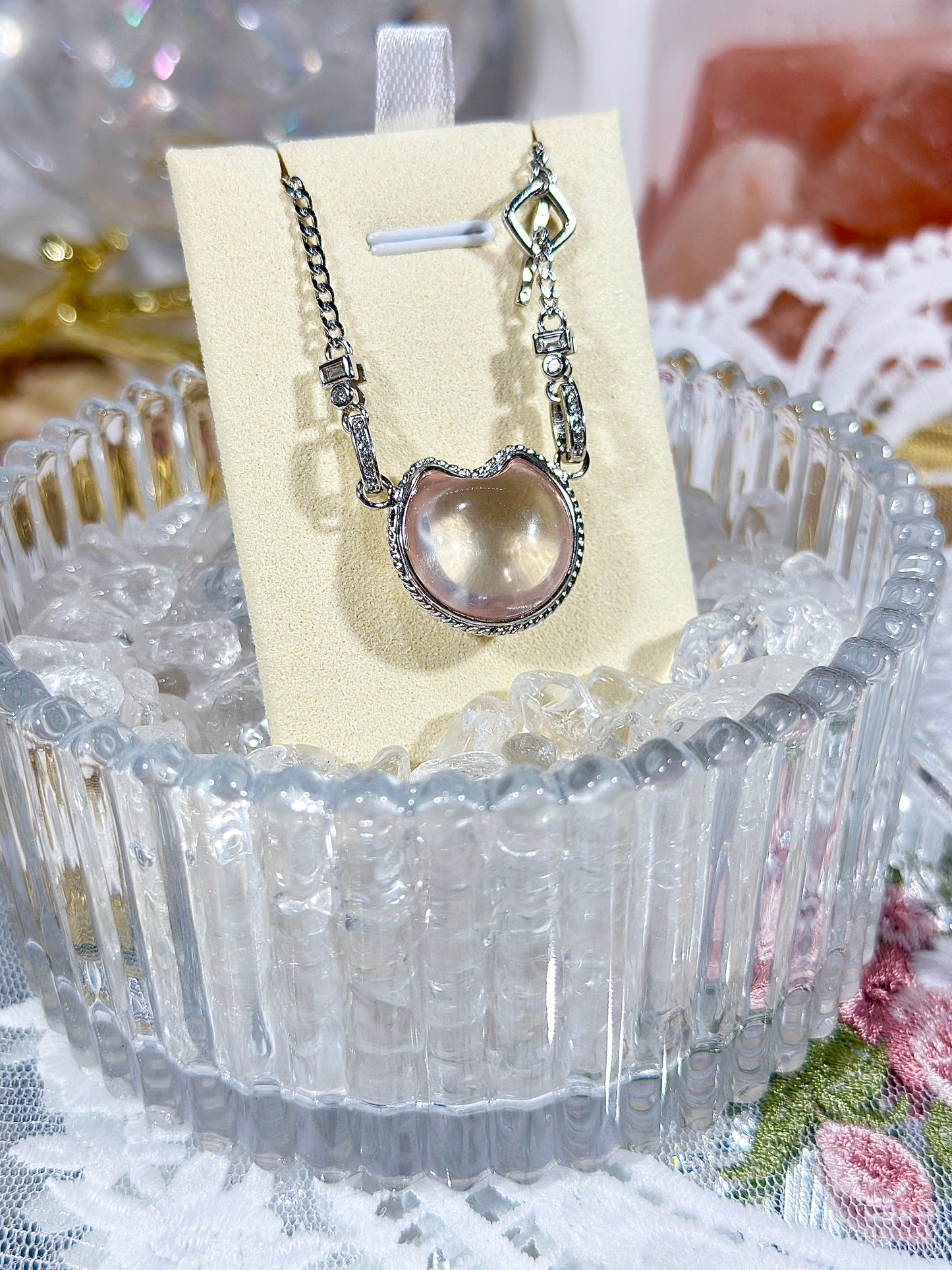 Rose Quartz Moon Necklace S925 Silver