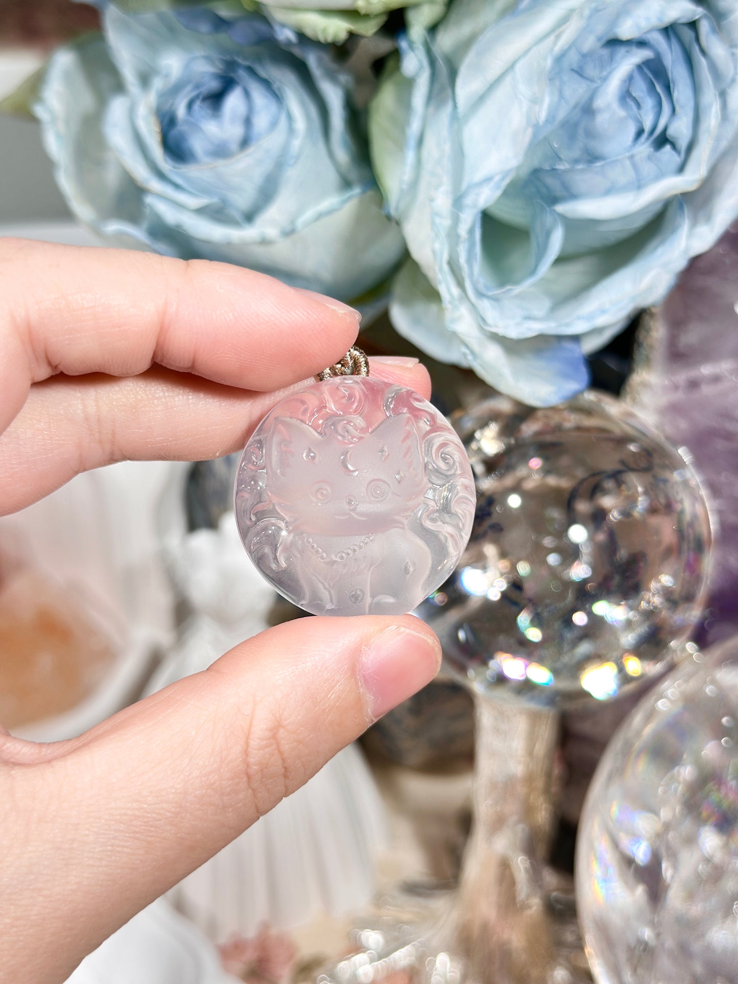 Pink quartz fox necklace