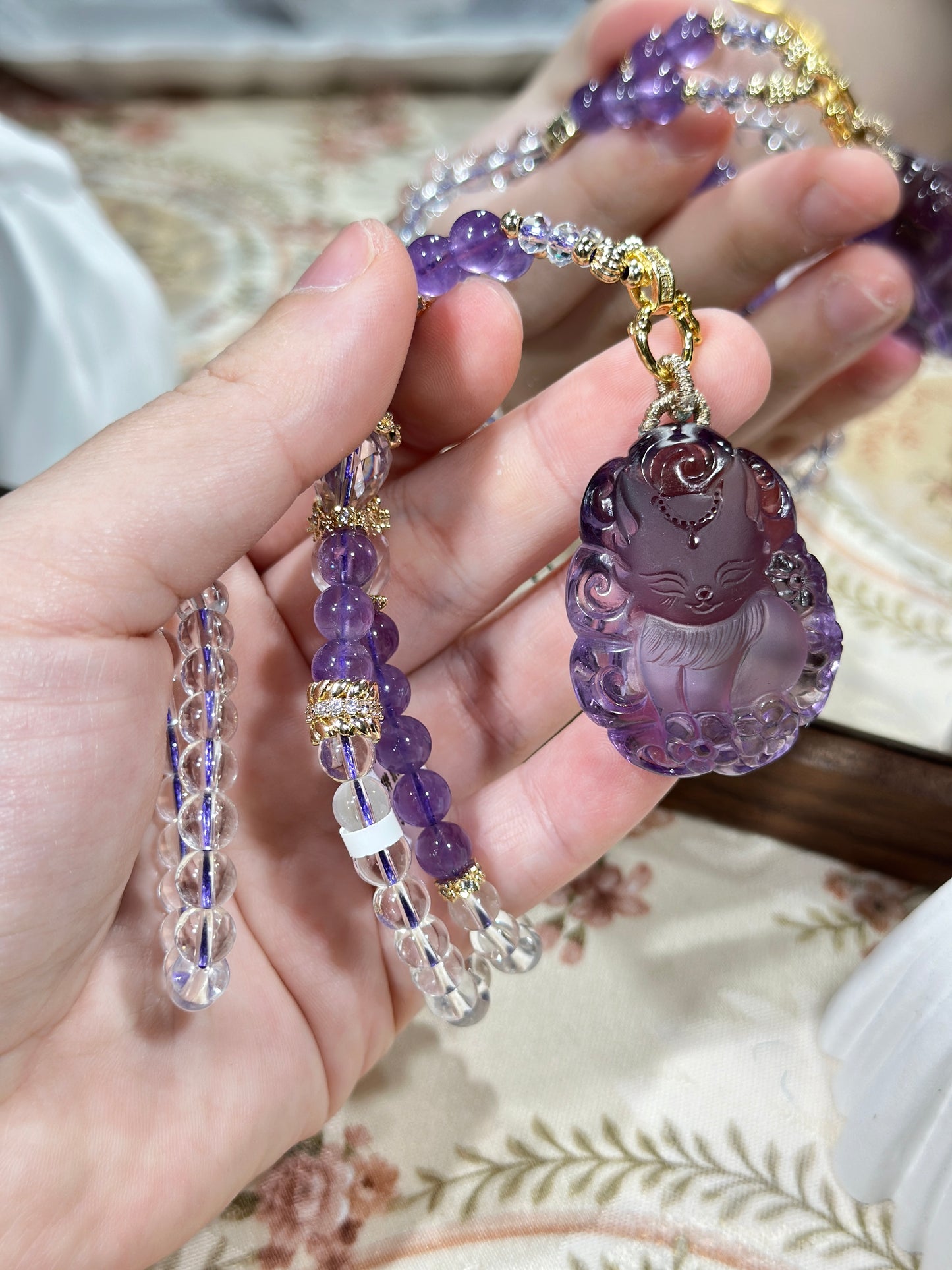 Amethyst Carved Fox Necklace Set
