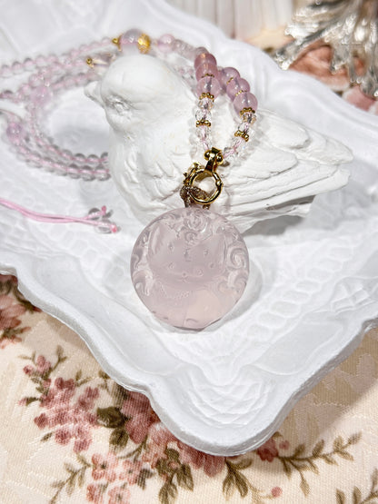 Pink quartz fox necklace