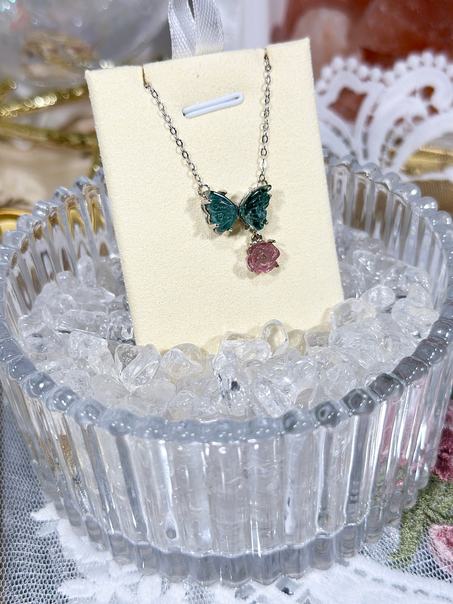 Tourmaline Butterfly Rose Necklace S925 Silver