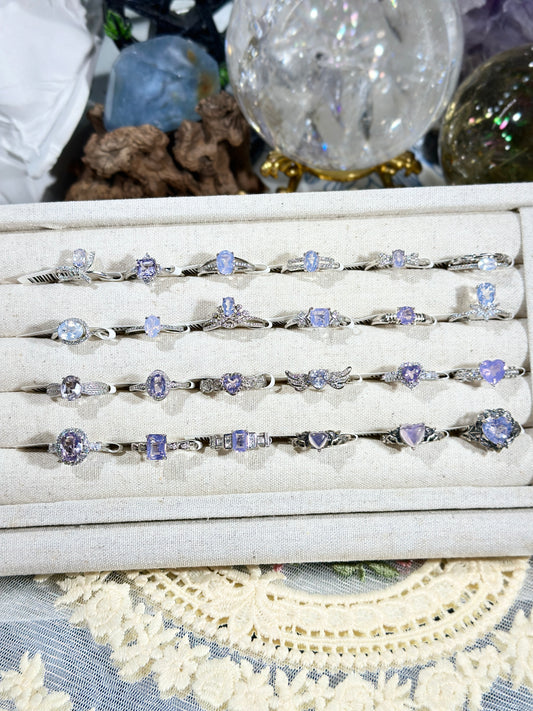 Purple jade crystal ring S925 silver