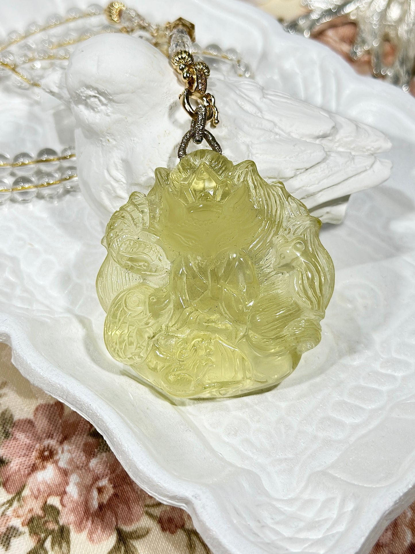 Lemon Citrine Carved Fox Necklace Set