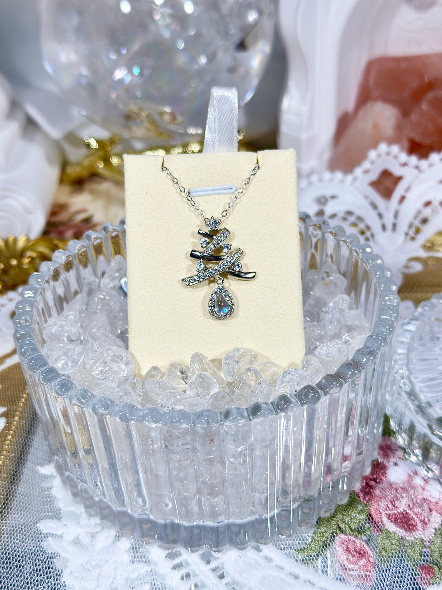 Blue Moonlight Christmas Tree Necklace S925 Silver
