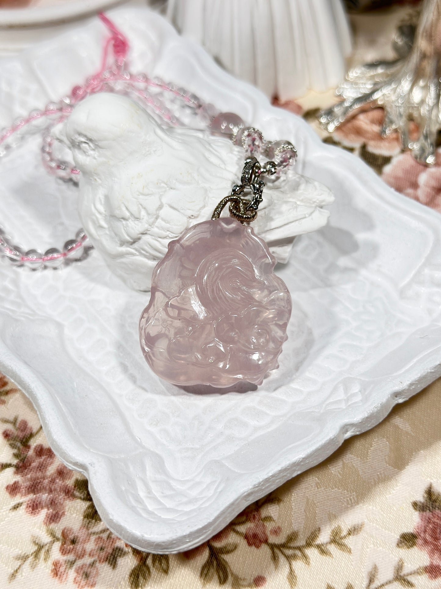 Pink quartz fox necklace