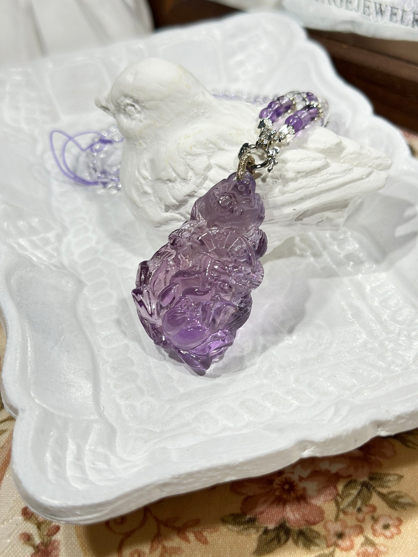 Amethyst Carved Fox Necklace Set