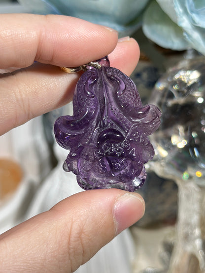 Amethyst carved cabbage necklace