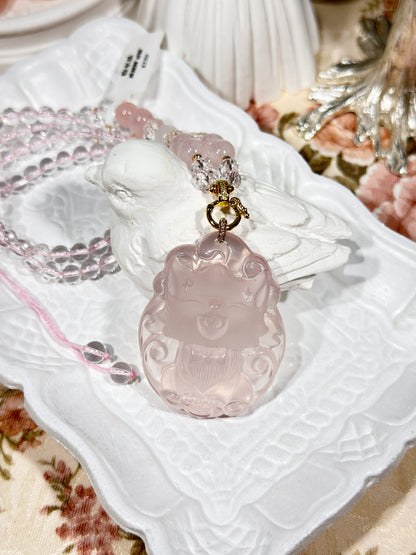 Pink quartz fox necklace