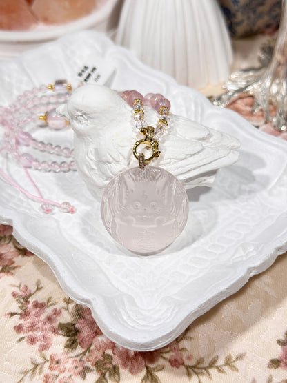 Pink quartz fox necklace