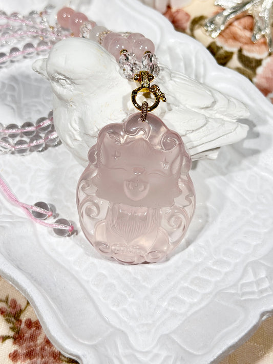 Pink quartz fox necklace
