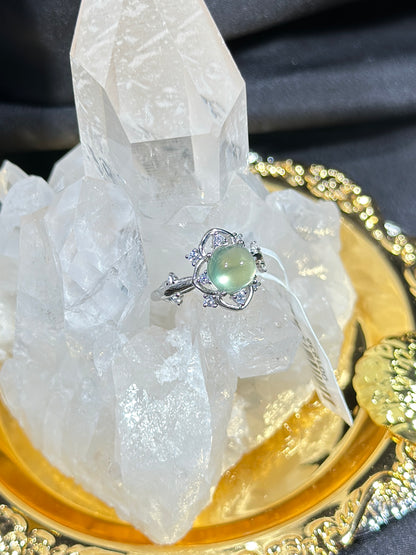 Green Prehnite S925 Silver Ring