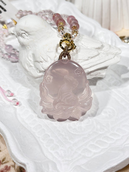 Pink quartz fox necklace