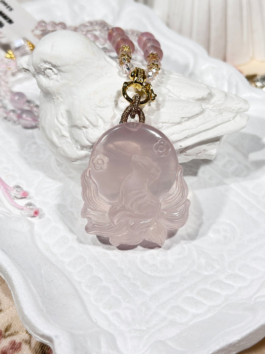 Pink quartz fox necklace