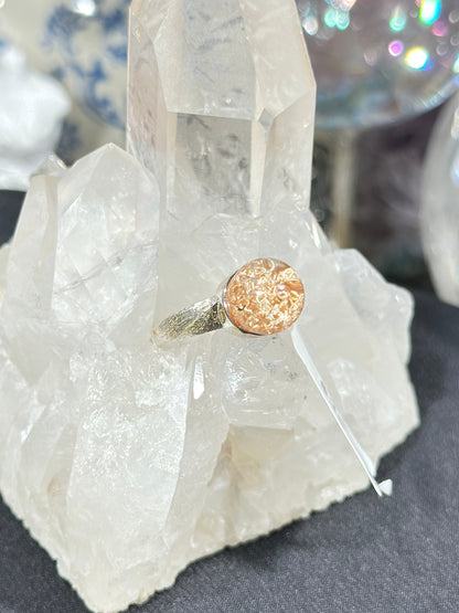 Orange-pink ghost crystal S925 silver ring