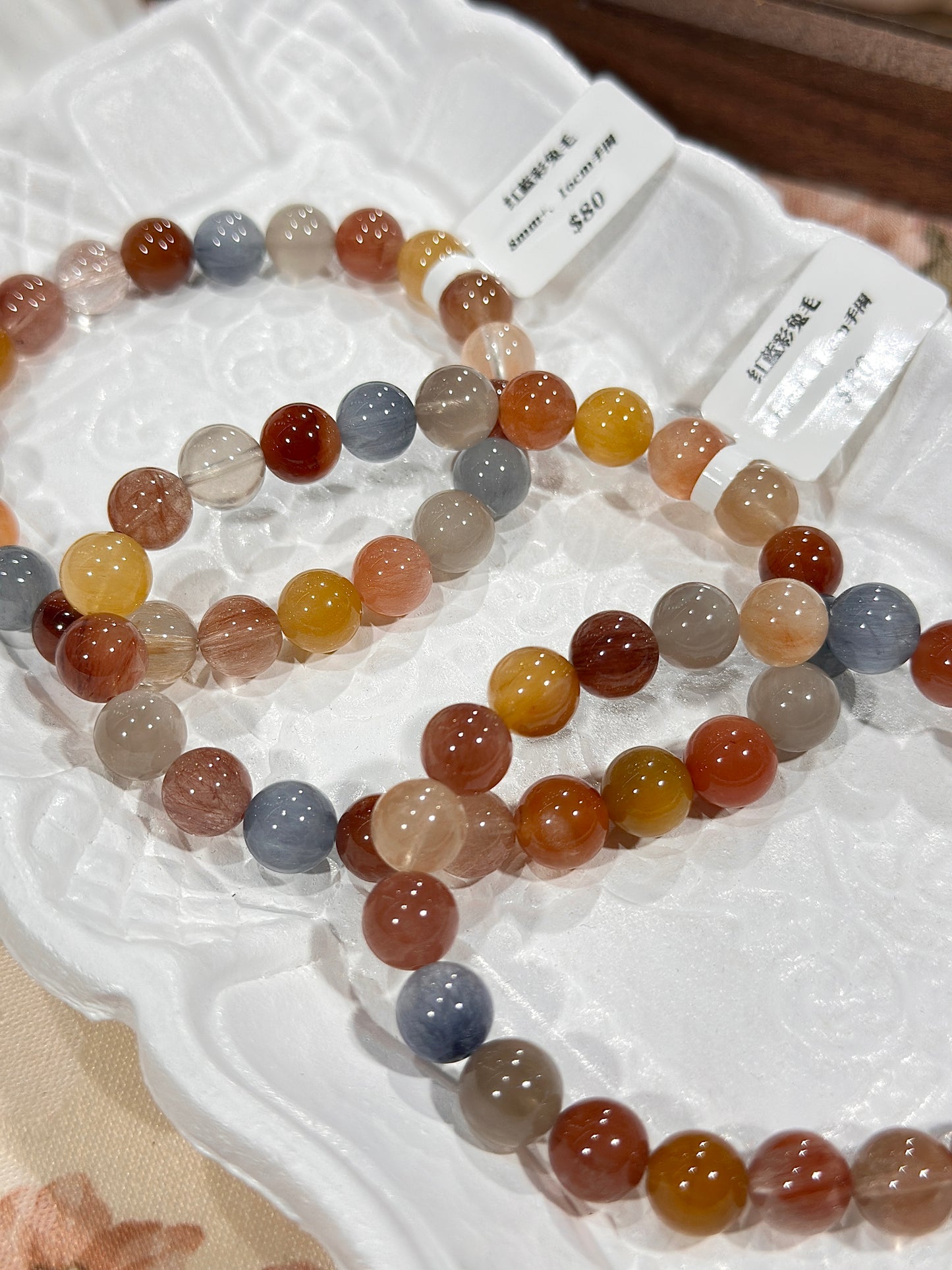 Red and blue rabbit hair crystal