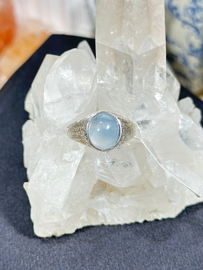 蓝兔毛水晶S925银戒指