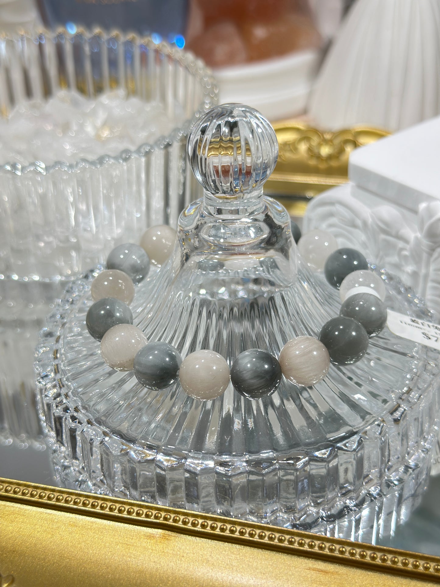 蓝白彩兔毛水晶