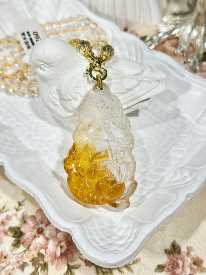 Yellow glue flower engraved fox brand necklace