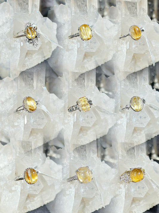 Golden Rutilated Quartz S925 Silver Ring