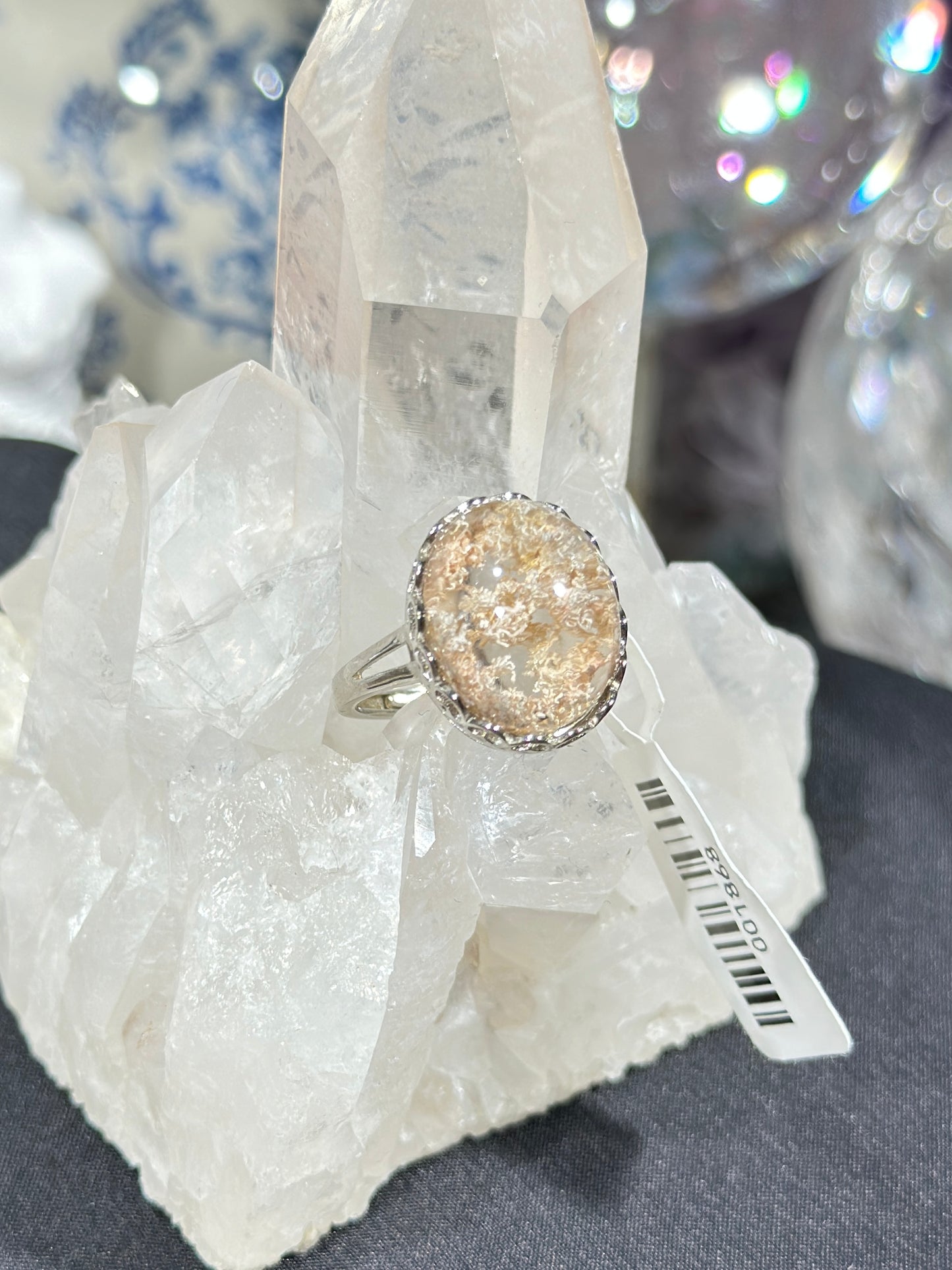 Orange-pink ghost crystal S925 silver ring