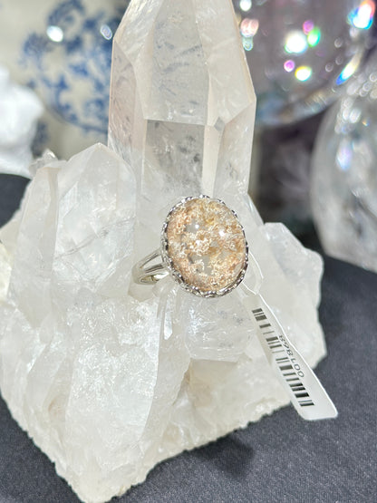 Orange-pink ghost crystal S925 silver ring