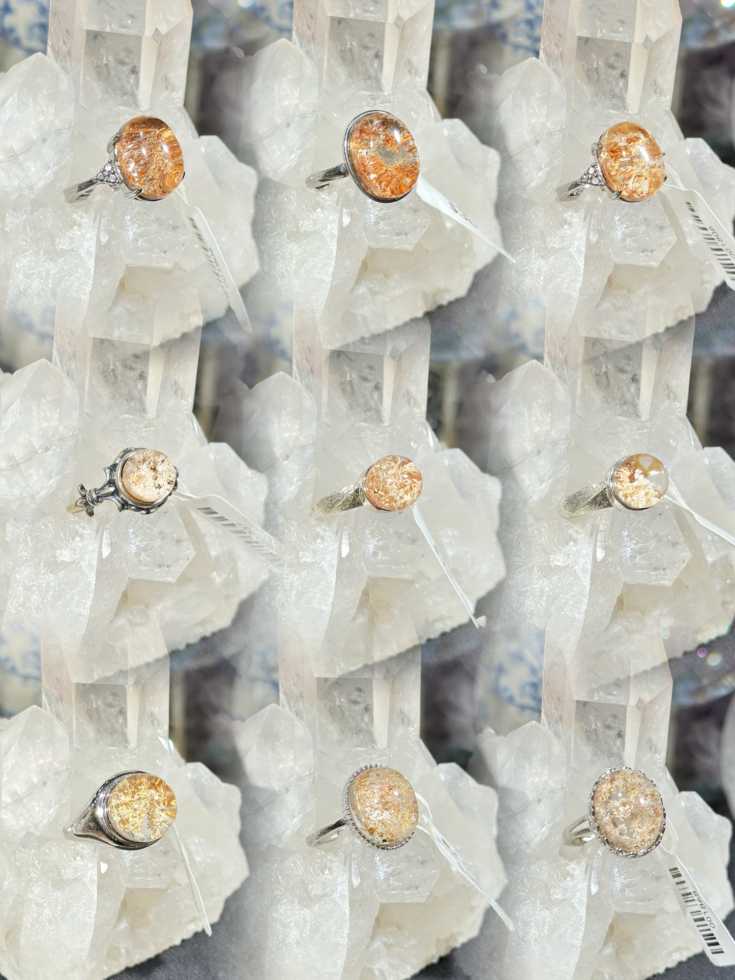 Orange-pink ghost crystal S925 silver ring