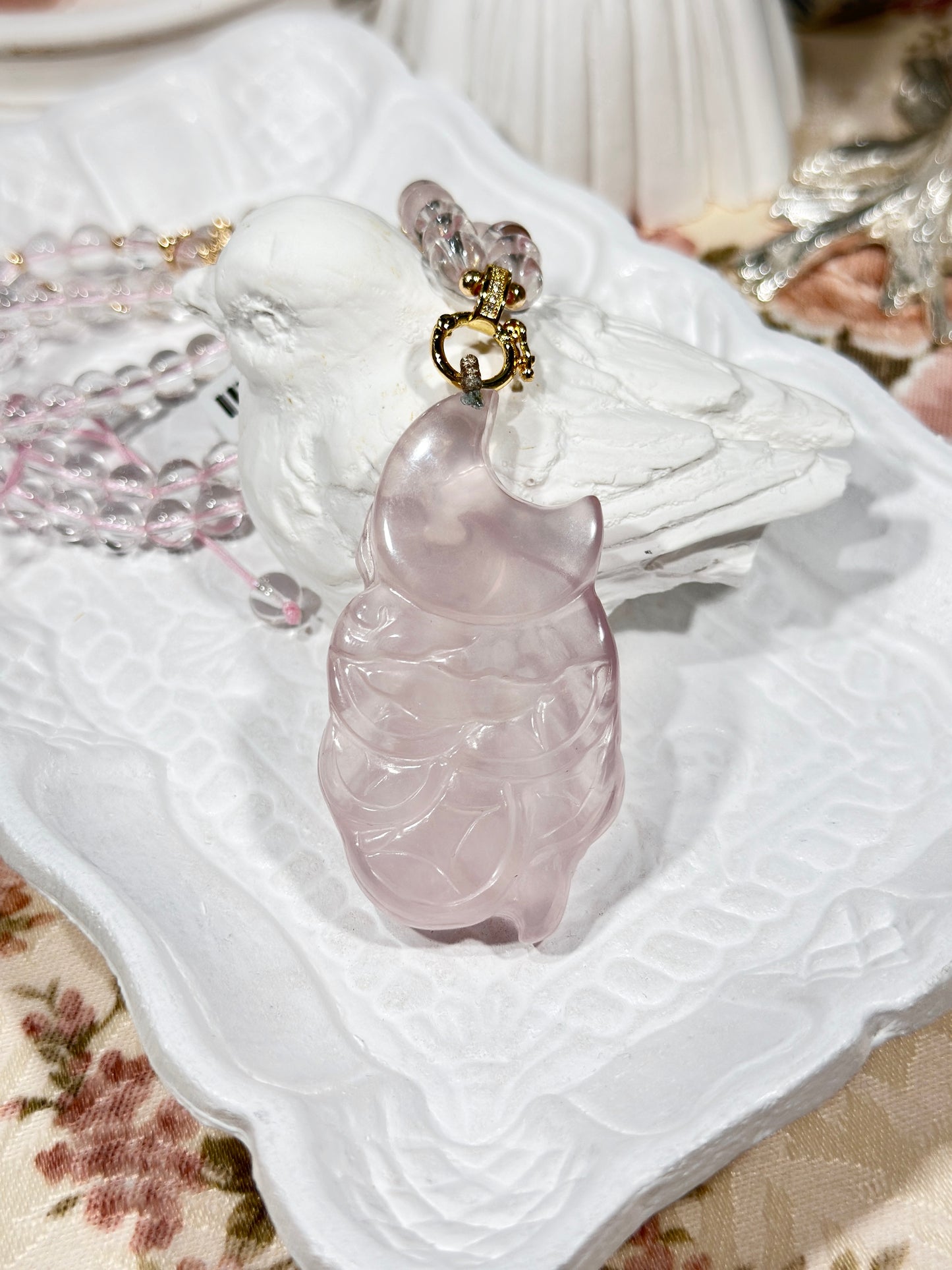 Pink quartz fox necklace