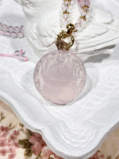 Pink quartz fox necklace