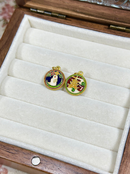 Red and blue rabbit double-sided round sign drip