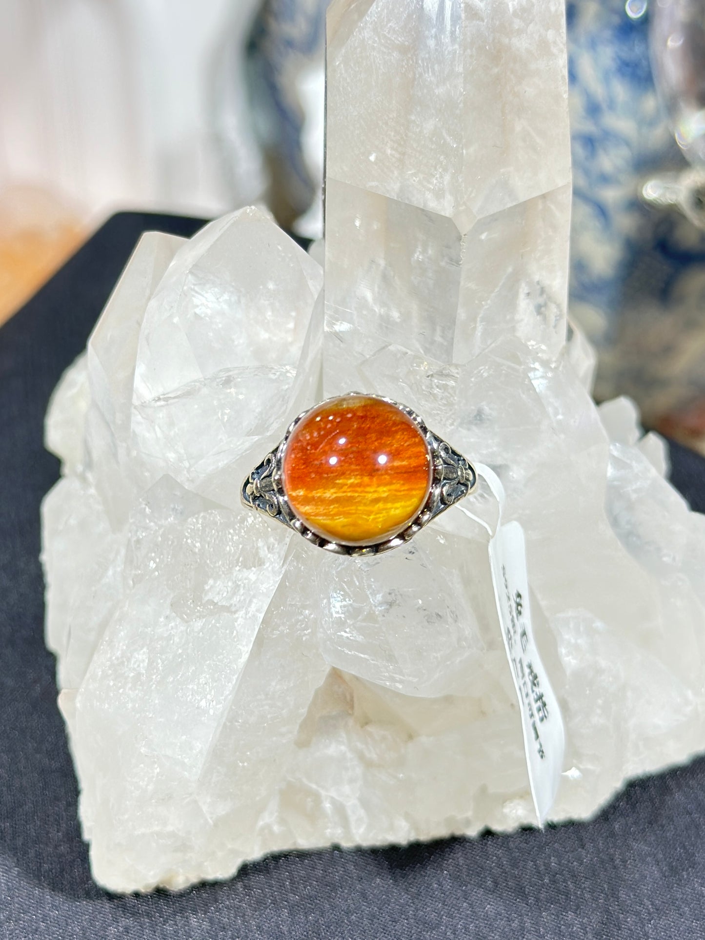 Pink rabbit fur crystal S925 silver ring