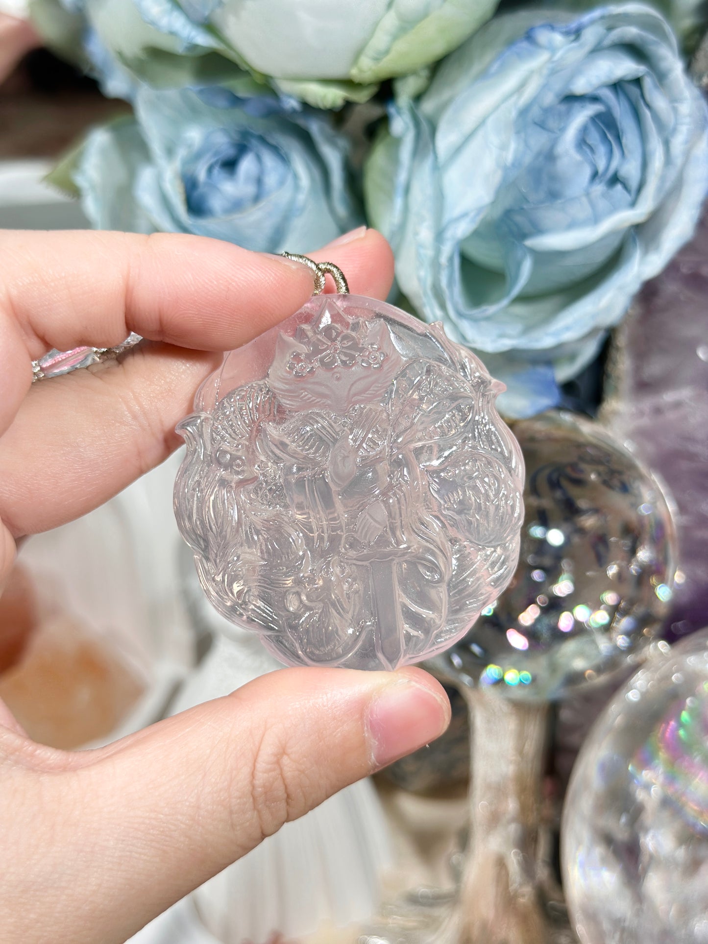 Pink quartz fox necklace