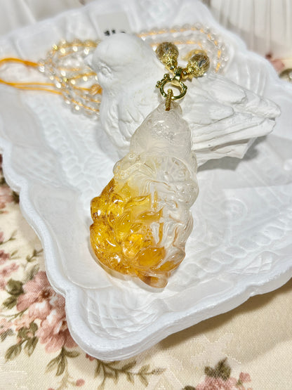 Yellow glue flower engraved fox brand necklace
